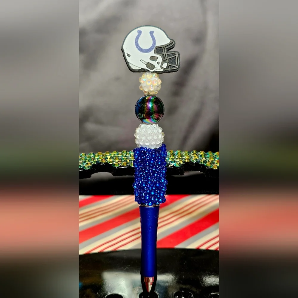 NFL Indianapolis Colts Sparkly/Blingy Custom Created Super Fan Beaded Pen